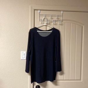 PAPERMOON Two Textured Long Sleeve Top Tunic Blue Front Polka Dot Back Size 3X